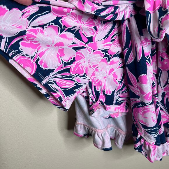 Lilly Pulitzer Jessalynne Romper XS Navy Flamingo Ruffle Wrap Summer Floral Pink - Picture 6 of 12